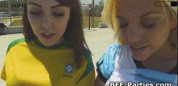  Soccer chicks fighting for trainers cock